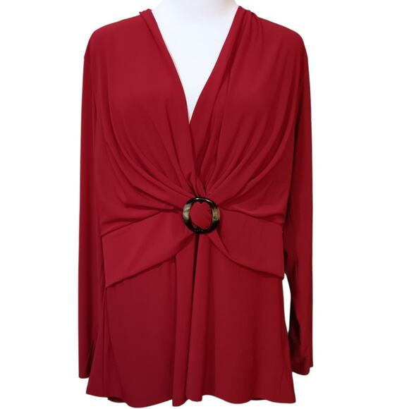 VINTAGE GILLI Stretchy Blouse Top Plus 2X V-Neck Surplice Red Career Dressy Trip - Picture 8 of 9